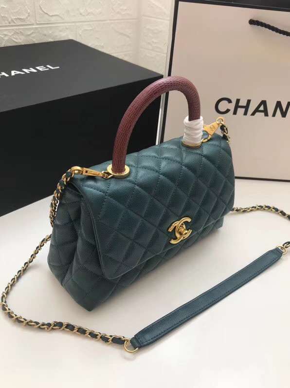 Chanel Small Flap Bag with Red Top Handle A92990 blue