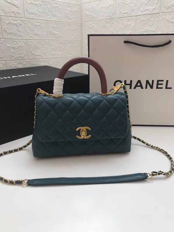 Chanel Small Flap Bag with Red Top Handle A92990 blue