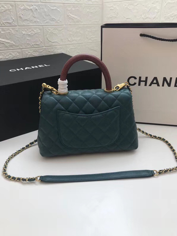 Chanel Small Flap Bag with Red Top Handle A92990 blue