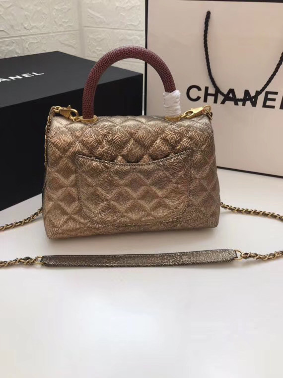 Chanel Small Flap Bag with red Top Handle A92990 gold