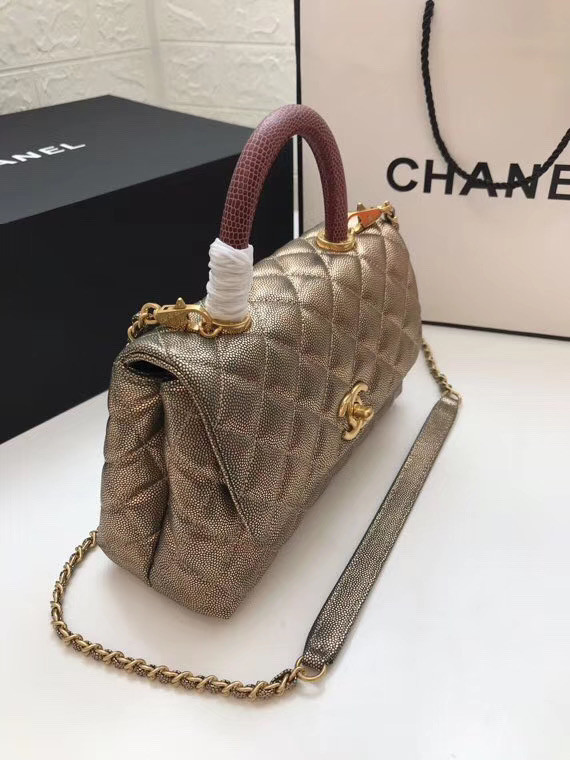 Chanel Small Flap Bag with red Top Handle A92990 gold