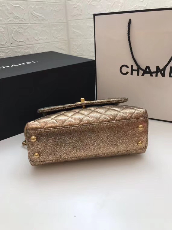 Chanel Small Flap Bag with red Top Handle A92990 gold