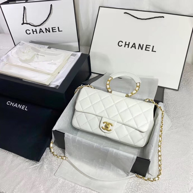 Chanel flap bag Lambskin & Gold Metal AS1358 white