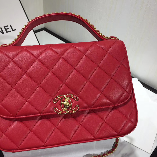 Chanel flap bag leather & Gold Metal AS0970 red