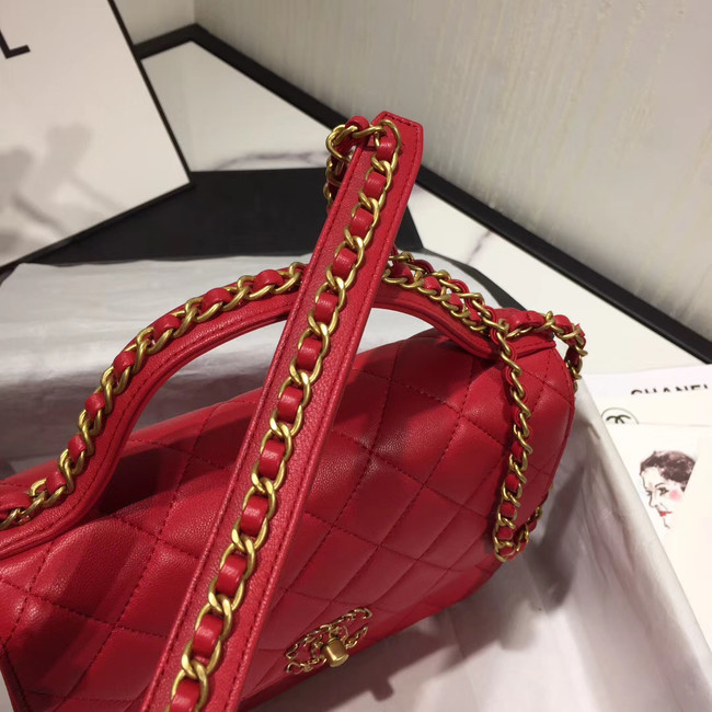 Chanel flap bag leather & Gold Metal AS0970 red