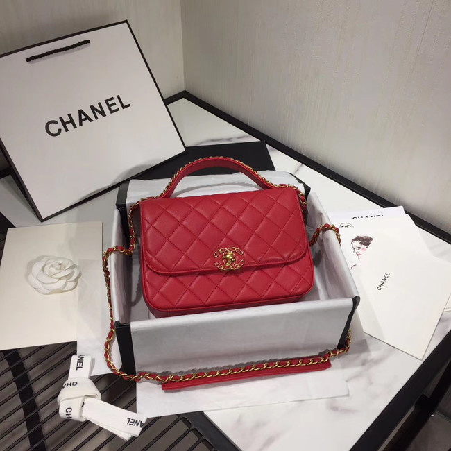 Chanel flap bag leather & Gold Metal AS0970 red