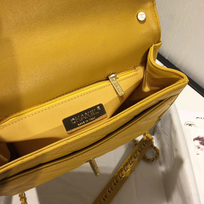 Chanel flap bag leather & Gold Metal AS0970 yellow