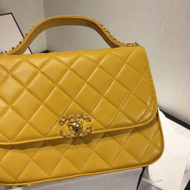 Chanel flap bag leather & Gold Metal AS0970 yellow