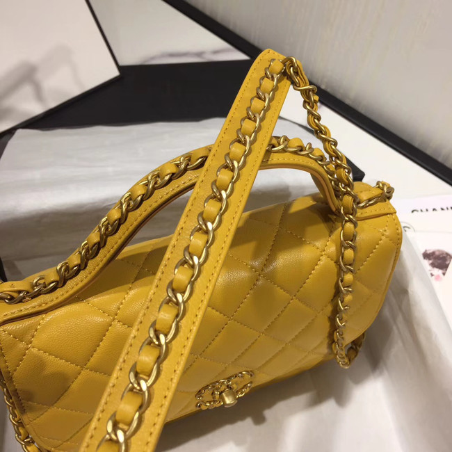 Chanel flap bag leather & Gold Metal AS0970 yellow