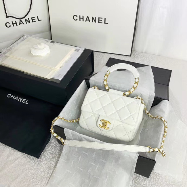 Chanel small flap bag Lambskin & Gold Metal AS1357 white