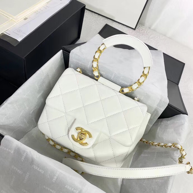 Chanel small flap bag Lambskin & Gold Metal AS1357 white