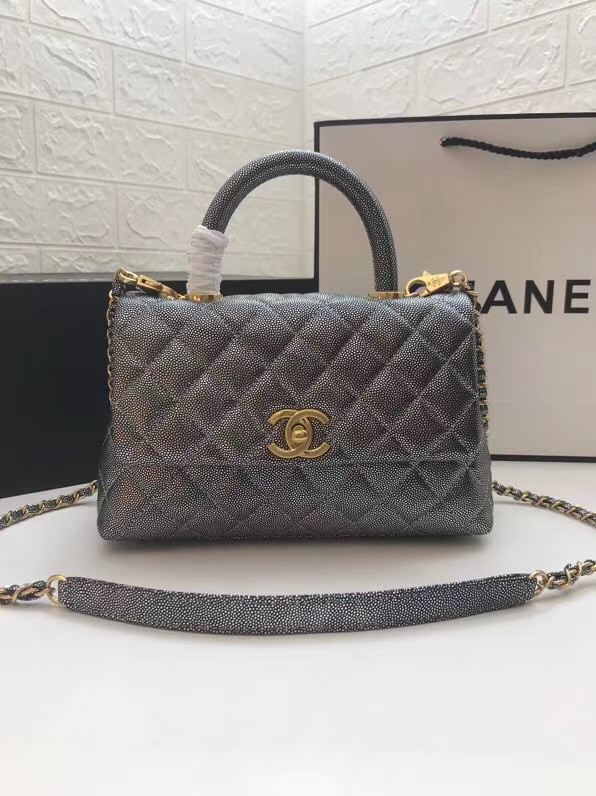 Chanel Small Flap Bag with Top Handle A92990 Silver grey