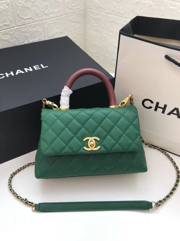 Chanel Small Flap Bag with Top Handle A92990 green