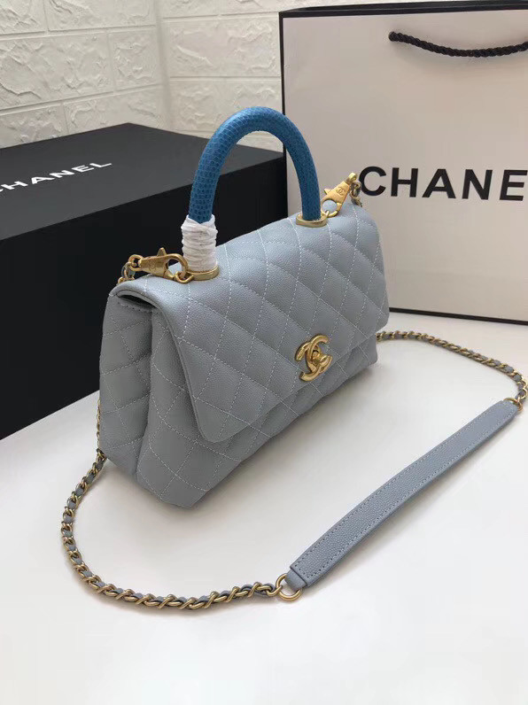 Chanel Small Flap Bag with Top Handle A92990 light blue