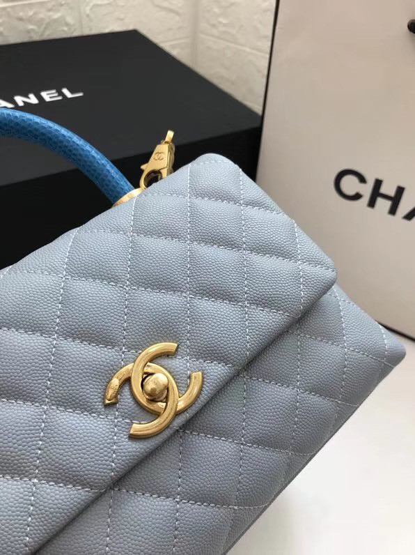 Chanel Small Flap Bag with Top Handle A92990 light blue