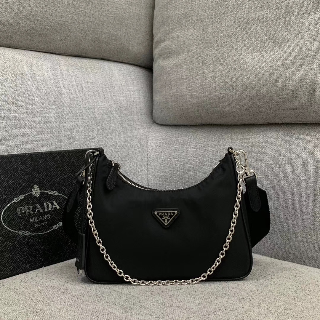 Prada Nylon Shoulder Bag 91277 black