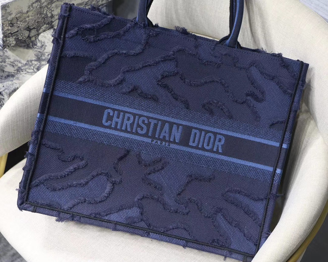 DIOR BLUE DIOR BOOK TOTE CAMOUFLAGE EMBROIDERED CANVAS BAG M1286