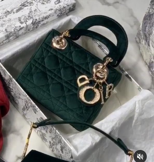 MINI LADY DIOR Velvet BAG M424 Dark Green