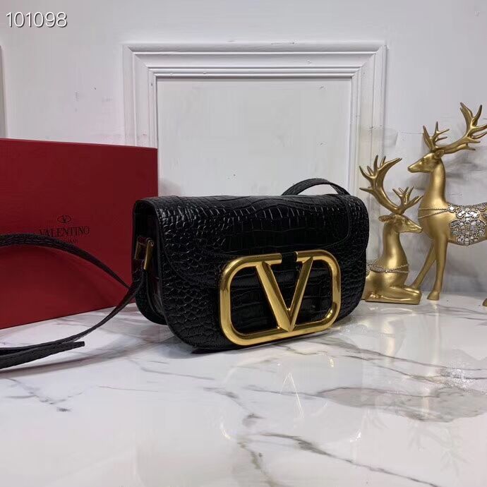 VALENTINO Origianl Crocodile leather shoulder bag V0030 black