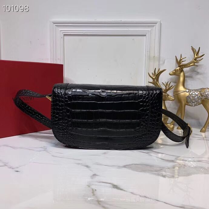 VALENTINO Origianl Crocodile leather shoulder bag V0030 black