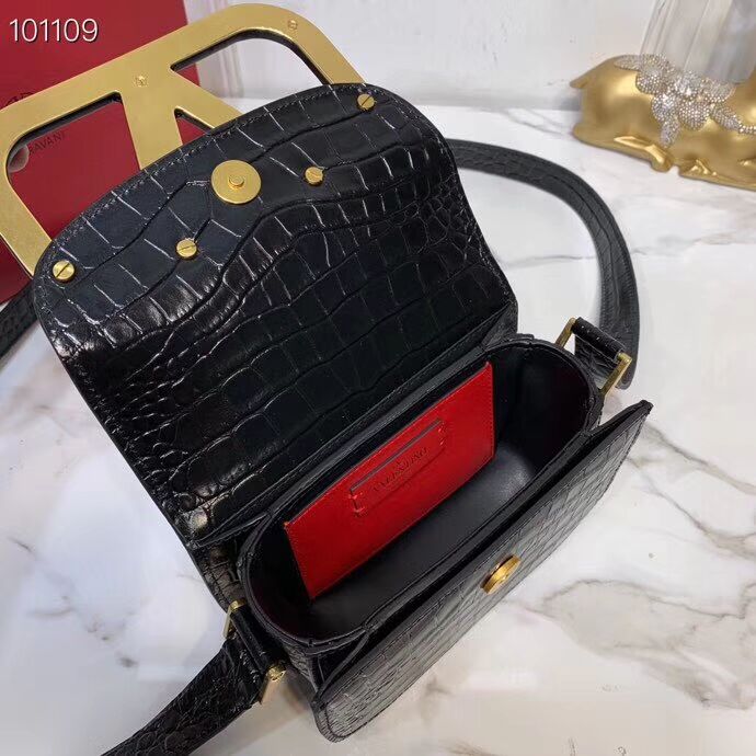 VALENTINO Origianl Crocodile leather shoulder bag V0032 black