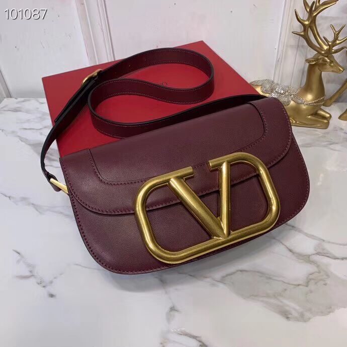 VALENTINO Origianl leather shoulder bag V0030 Burgundy