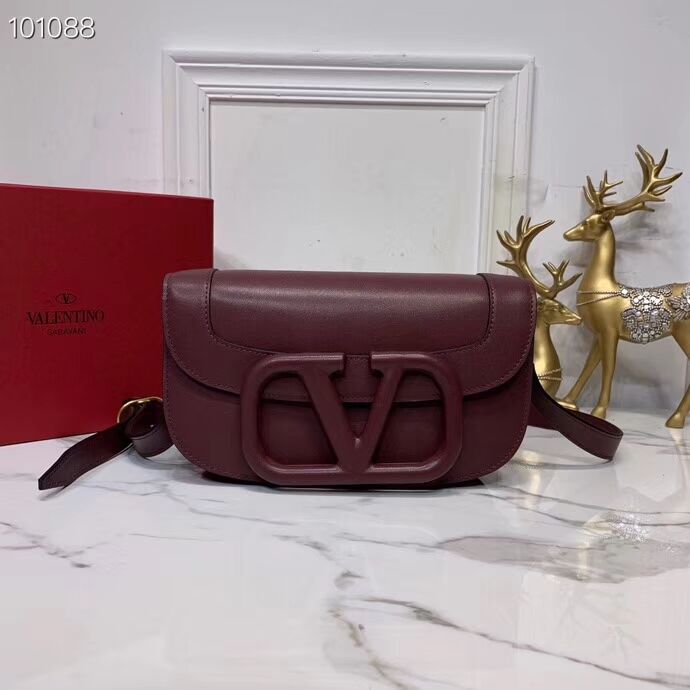 VALENTINO Origianl leather shoulder bag V0030A Burgundy