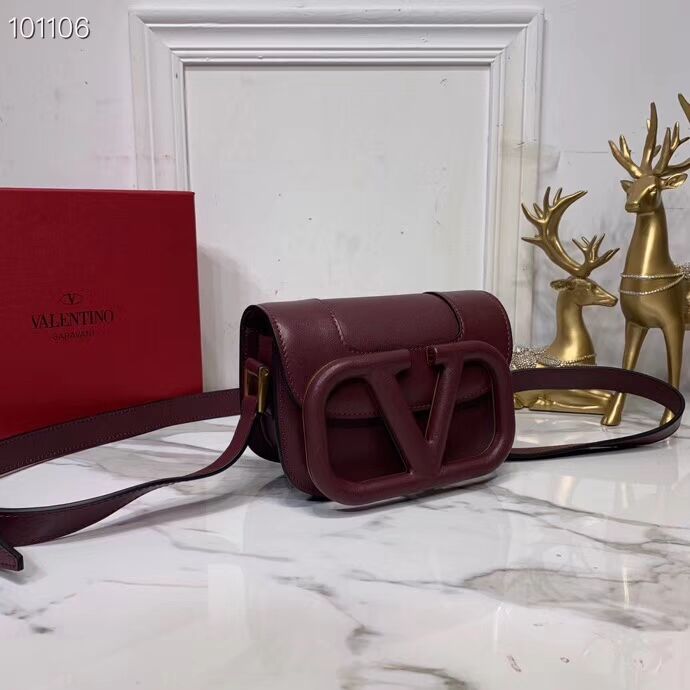 VALENTINO Origianl leather shoulder bag V0032A Burgundy