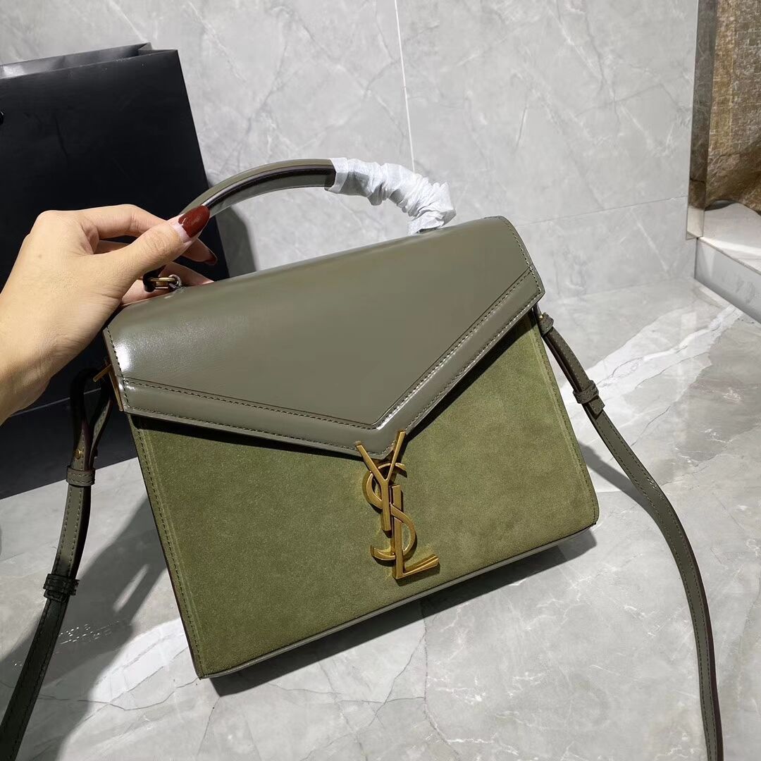 CASSANDRA MEDIUM TOP HANDLE BAG IN SMOOTH LEATHER AND SUEDE Y578001 green