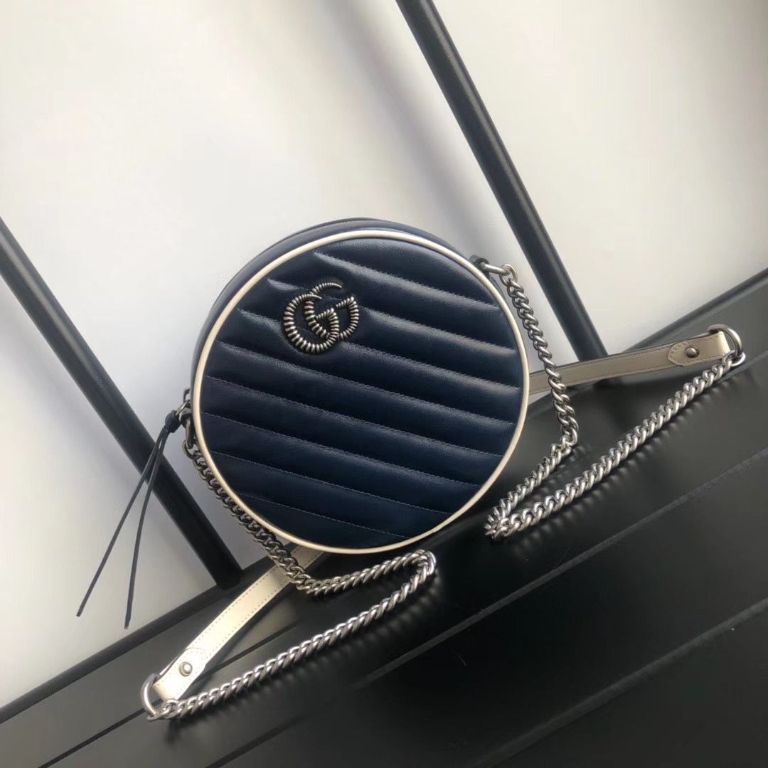 Gucci GG Marmont mini round shoulder bag 550154 Navy