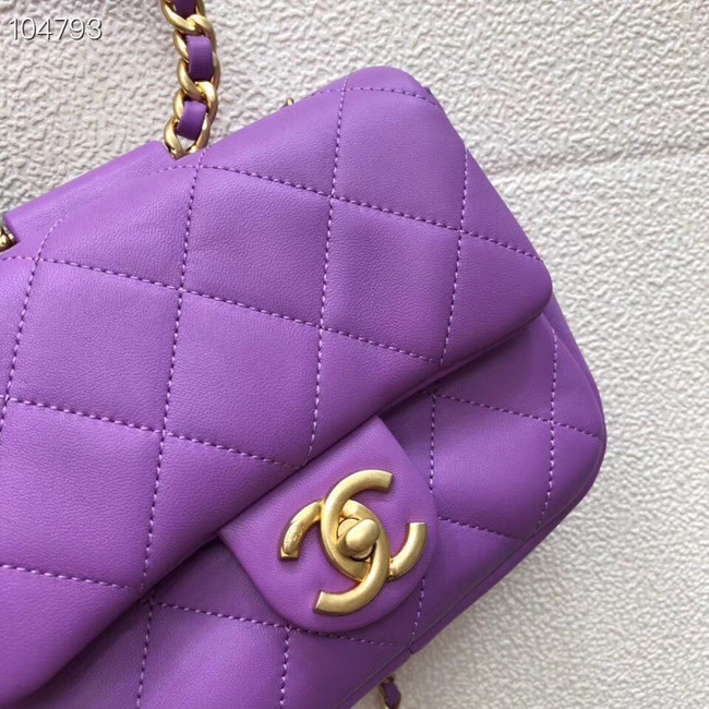 Chanel small flap bag Lambskin & Gold Metal AS1357 purple