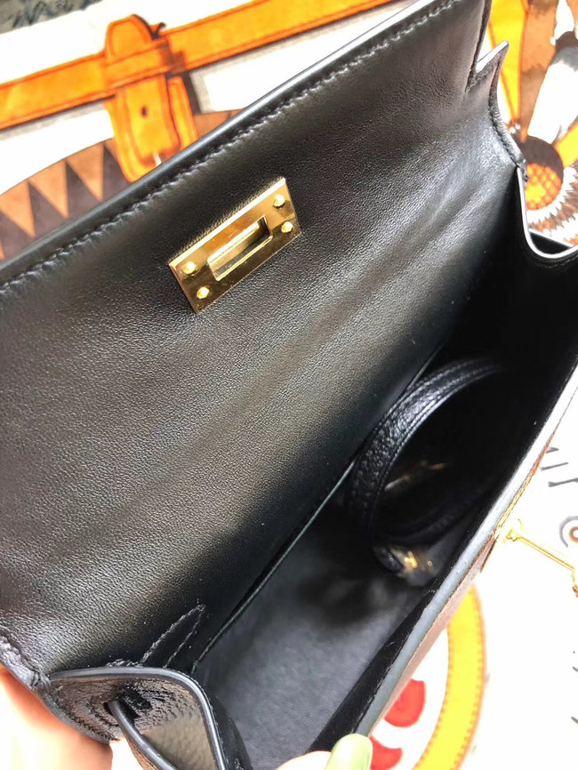 Hermes original mini Kelly chevre mysore K19CM black&Gold Metal