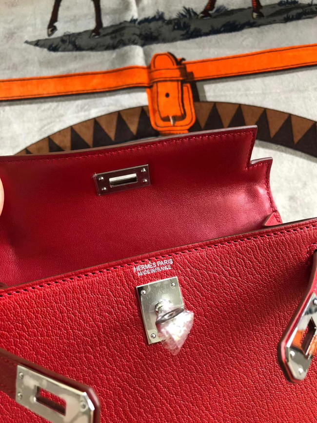 Hermes original mini Kelly chevre mysore K19CM red&silver Metal