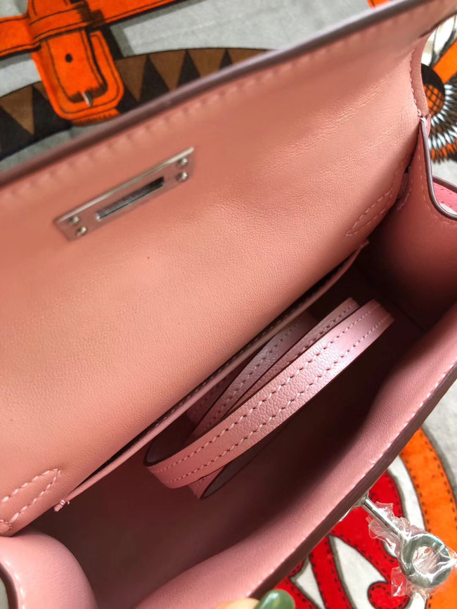 Hermes original mini Kelly chevre mysore K19CM pink&silver Metal