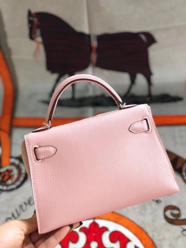 Hermes original mini Kelly chevre mysore K19CM pink&silver Metal