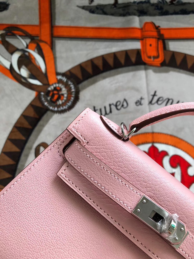 Hermes original mini Kelly chevre mysore K19CM pink&silver Metal