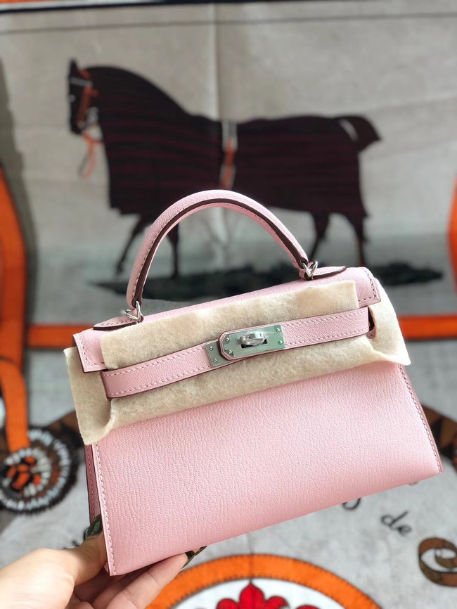 Hermes original mini Kelly chevre mysore K19CM pink&silver Metal