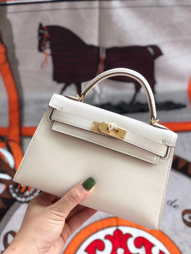 Hermes original mini Kelly chevre mysore K19CM white&Gold Metal