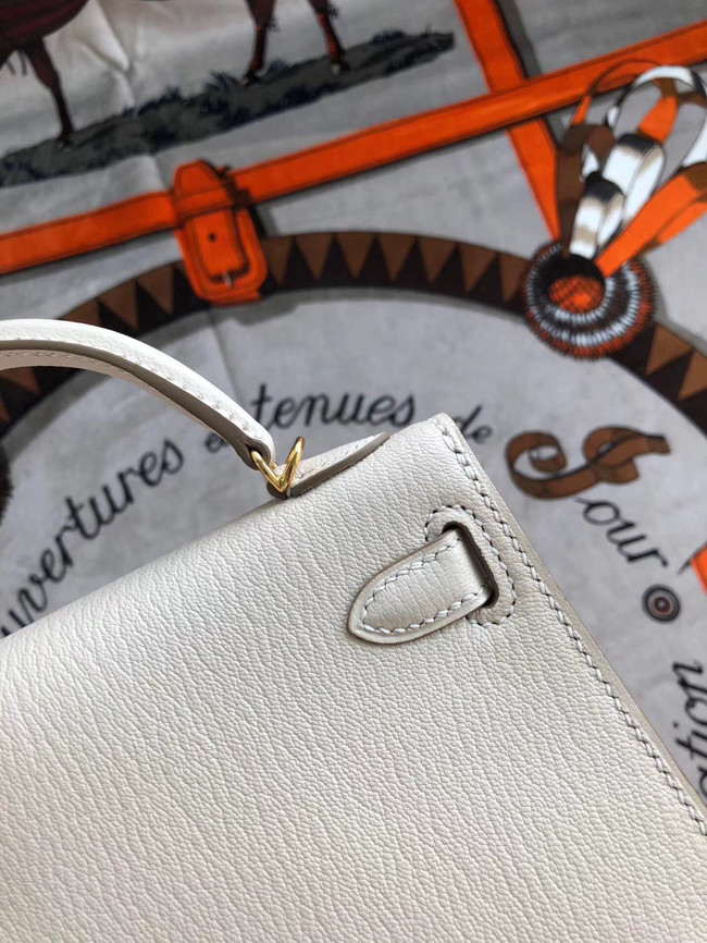 Hermes original mini Kelly chevre mysore K19CM white&Gold Metal