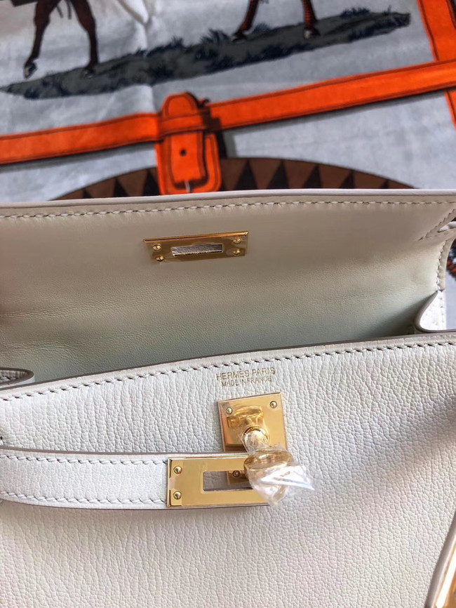 Hermes original mini Kelly chevre mysore K19CM white&Gold Metal