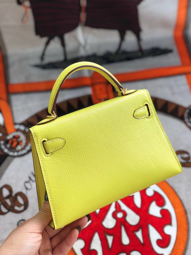 Hermes original mini Kelly chevre mysore K19CM yellow&Gold Metal