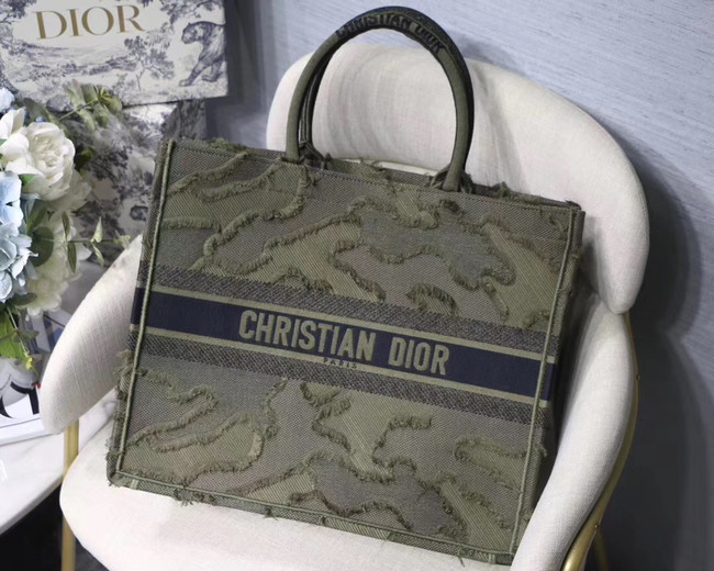 DIOR BOOK TOTE BAG IN EMBROIDERED CANVAS C1286 green