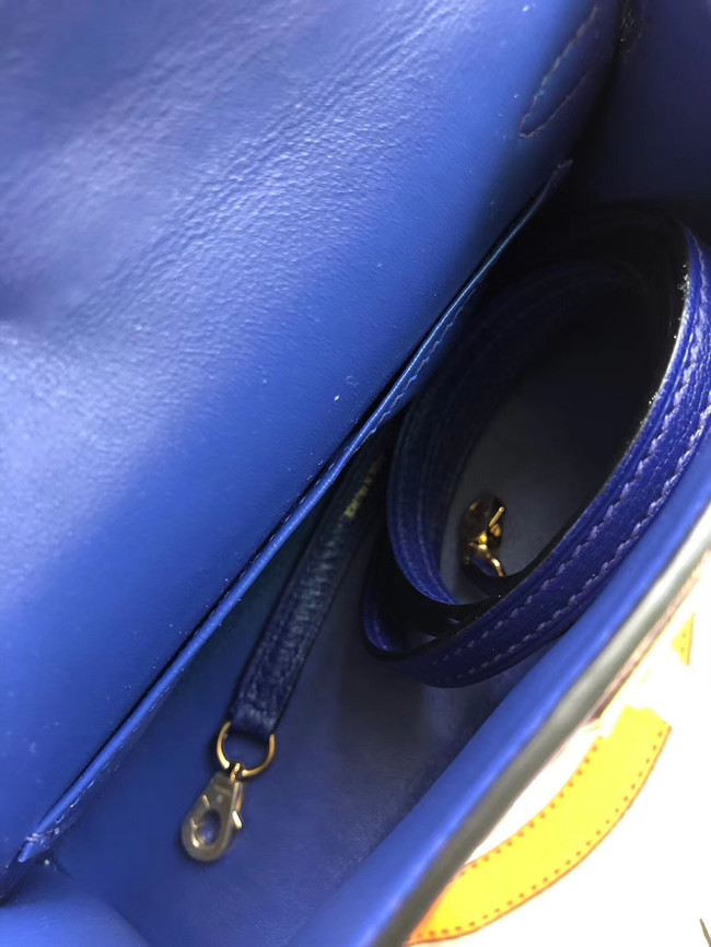 Hermes original mini Kelly chevre mysore K19CM blue&Gold Metal