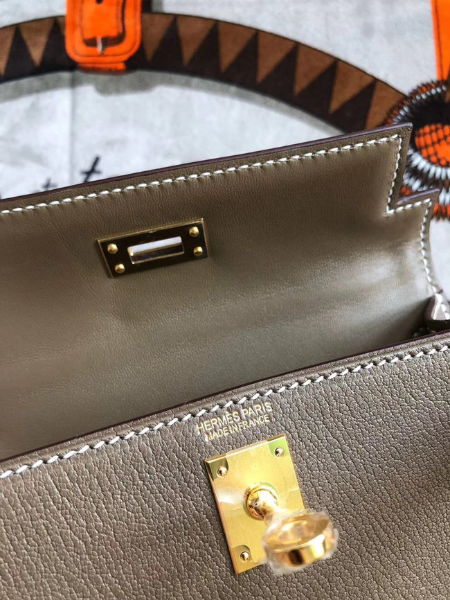 Hermes original mini Kelly chevre mysore K19CM grey&Gold Metal