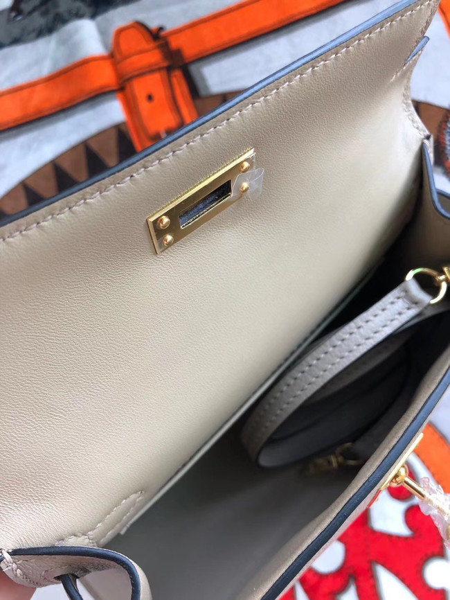 Hermes original mini Kelly chevre mysore K19CM light grey&Gold Metal