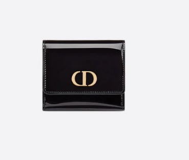 Dior MEDIUM BLACK 30 MONTAIGNE LOTUS PATENT CALFSKIN WALLET S2057