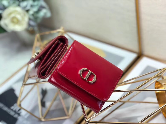 Dior MEDIUM RED 30 MONTAIGNE LOTUS PATENT CALFSKIN WALLET S2057