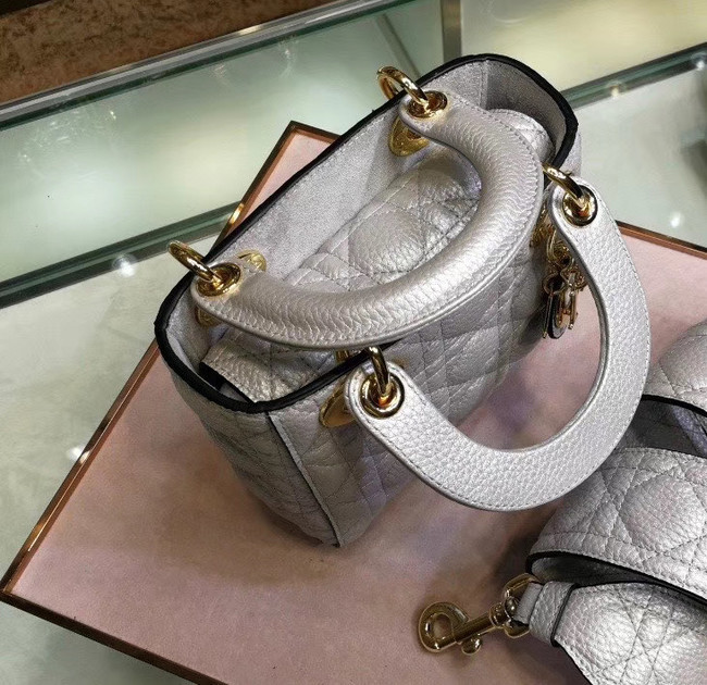 Dior MINI LADY DIOR CALFSKIN BAG M0573 Silvery white