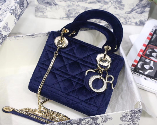 MINI LADY DIOR Velvet BAG M424 blue