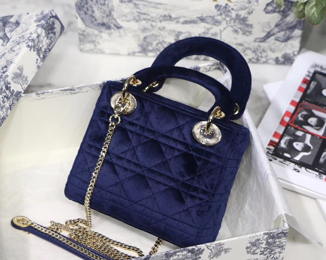 MINI LADY DIOR Velvet BAG M424 blue